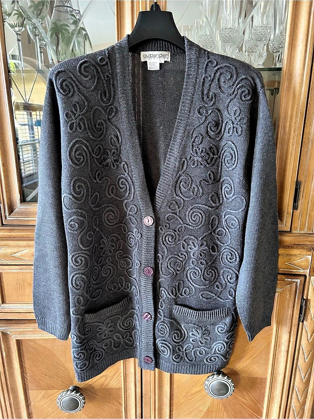 Outlander Collection Embroidered Cardigan in Gray Size Large Like New